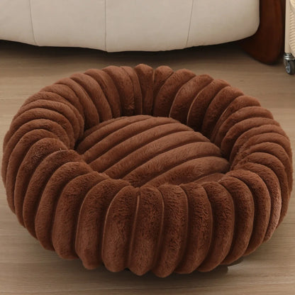 Rundes Donut Hundebett aus Plüsch mit rutschfestem Boden Braun