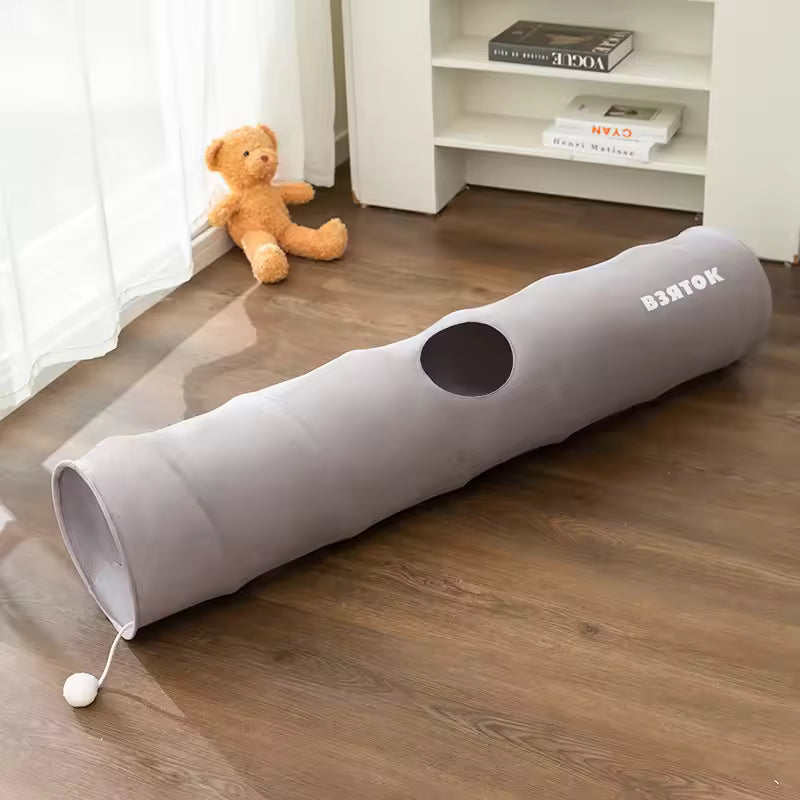 Faltbarer Katzentunnel für Wohnungskatzen zum Spielen und Verstecken Grau L: Durchmesser 25 cm Länge 120 cm
