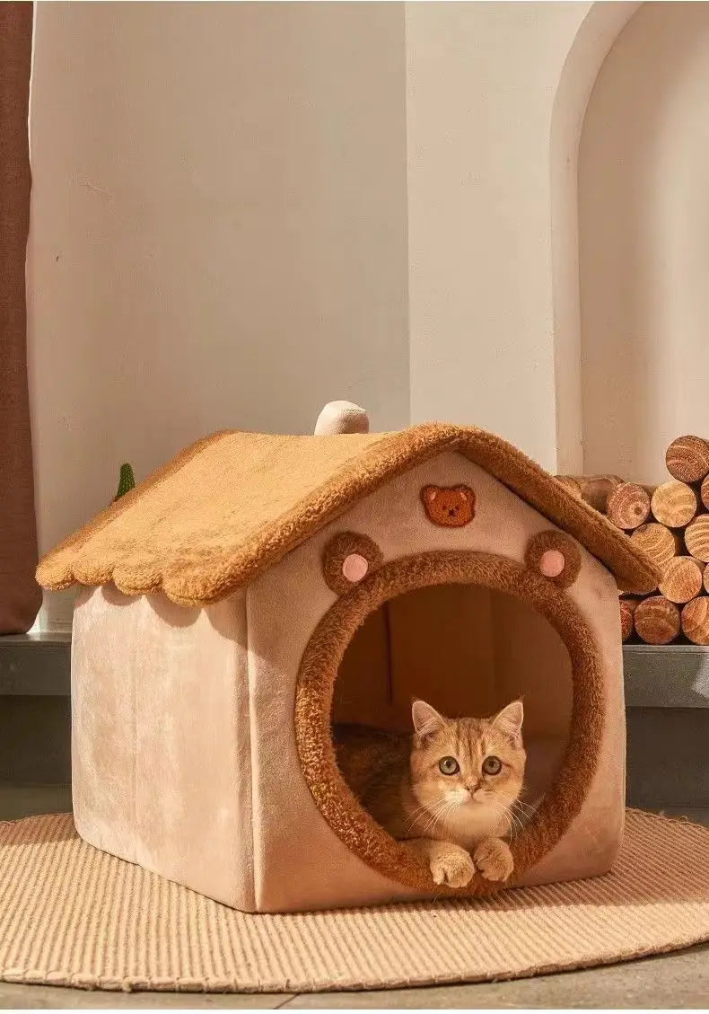 Plüsch Haustierhaus mit Anti-Rutsch & Dach – gemütliche Höhle für zu Hause