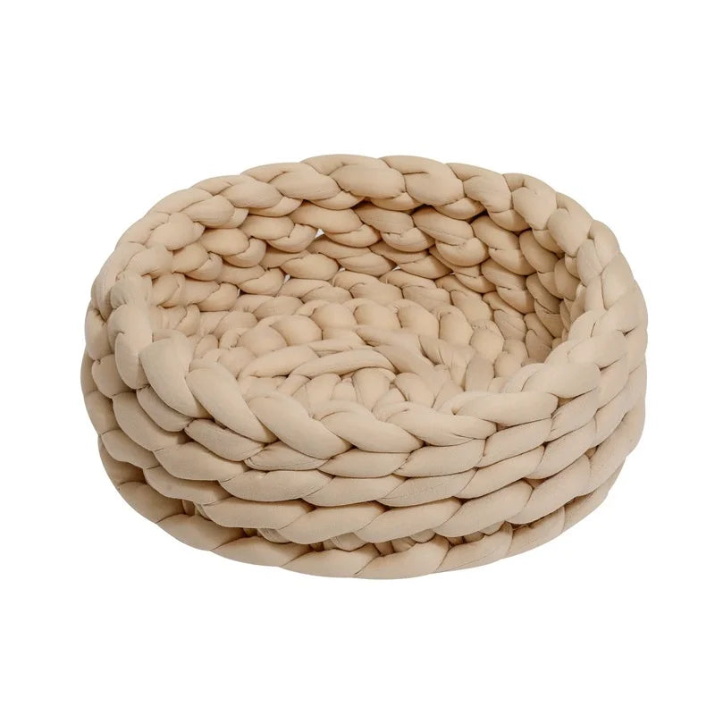 Ultra-Weiches Handgewebtes Haustierbett – Rund, Waschbar & Ganzjährig 🐾