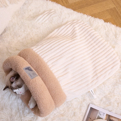 3-Schicht Flauschiger Haustier-Schlafsack – Wärme, Geborgenheit & Komfort für Katzen & kleine Hunde