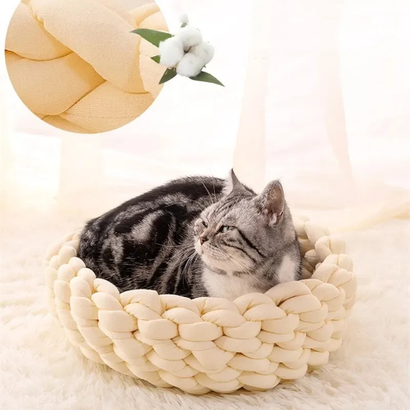 Ultra-Weiches Handgewebtes Haustierbett – Rund, Waschbar & Ganzjährig 🐾