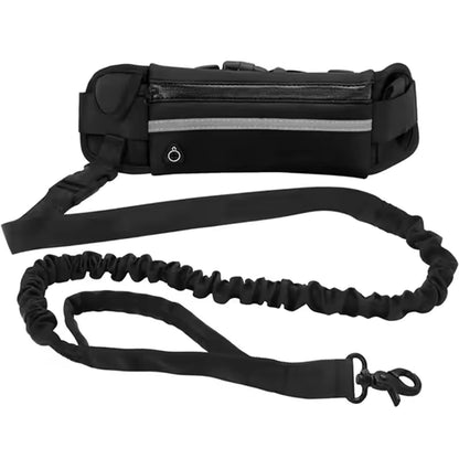 Freihand Hundeleine mit Bauchtasche & Bungee-Leine Schwarz