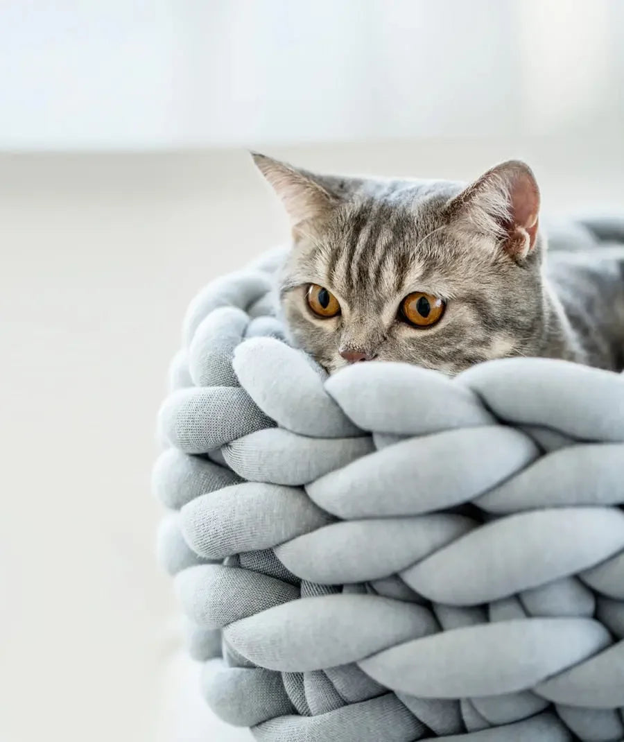 Ultra-Weiches Handgewebtes Haustierbett – Rund, Waschbar & Ganzjährig 🐾