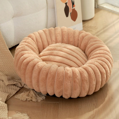 Rundes Donut Hundebett aus Plüsch mit rutschfestem Boden Orange