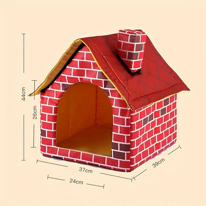 Faltbares Kuschel-Häuschen für Hund & Katze im Brick-Design