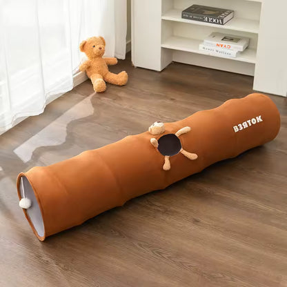 Faltbarer Katzentunnel für Wohnungskatzen zum Spielen und Verstecken Braun S: Durchmesser 25 cm Länge 80 cm