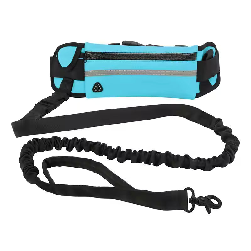Freihand Hundeleine mit Bauchtasche & Bungee-Leine Blau