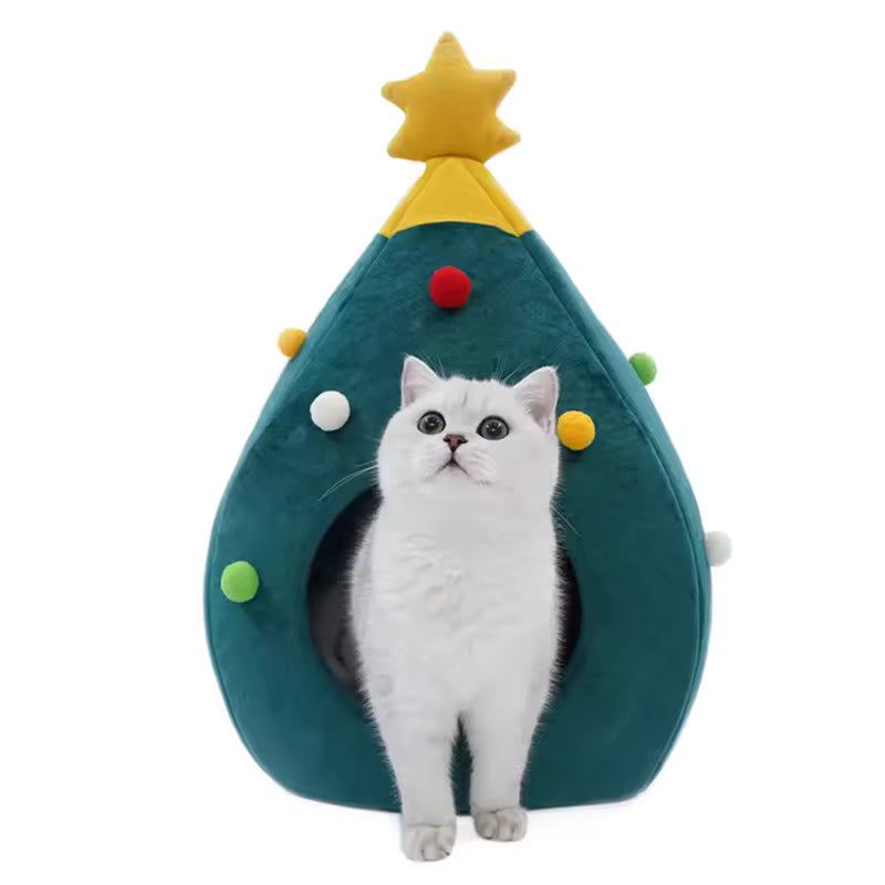 Weihnachtsbaum Haustierbett – Warmes Kuschelbett für Hund & Katze 🎄