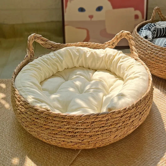 Handgewebtes Katzenbett aus Rattan – Natürlich, gemütlich & waschbar