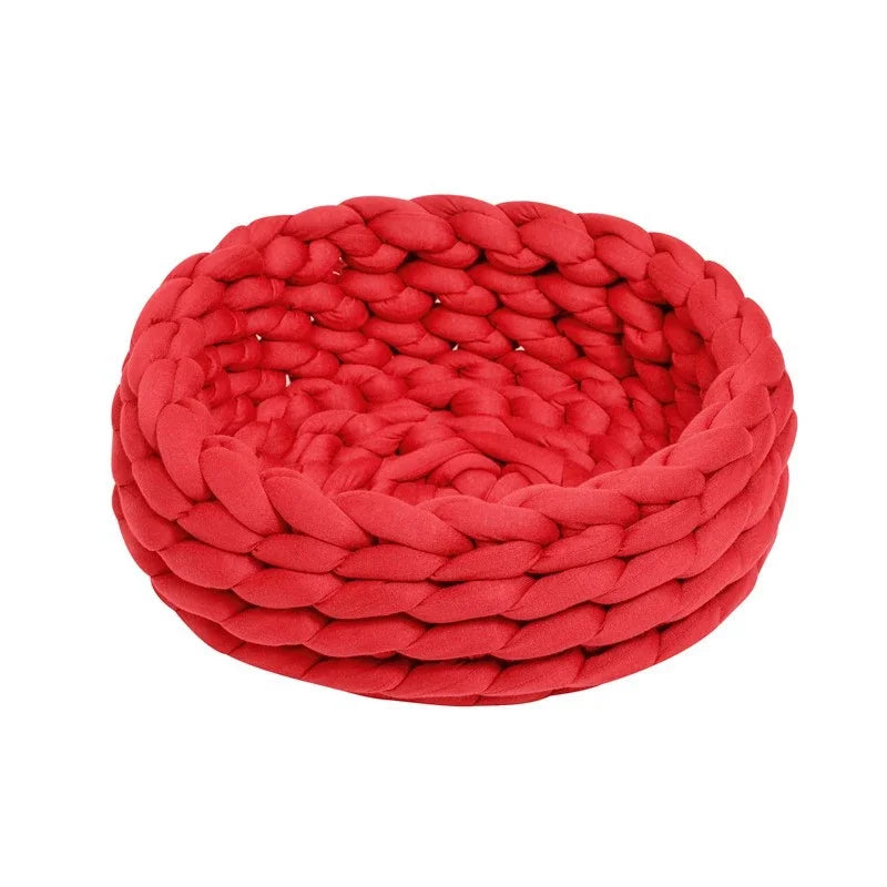 Ultra-Weiches Handgewebtes Haustierbett – Rund, Waschbar & Ganzjährig 🐾