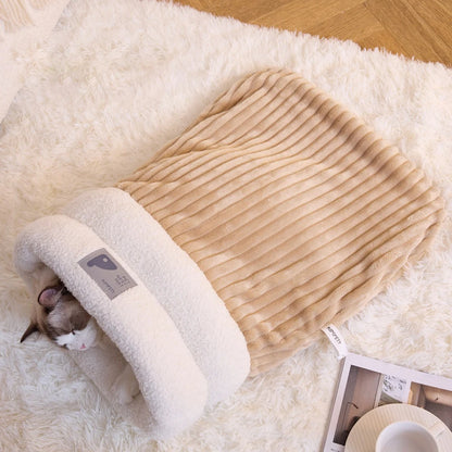 3-Schicht Flauschiger Haustier-Schlafsack – Wärme, Geborgenheit & Komfort für Katzen & kleine Hunde