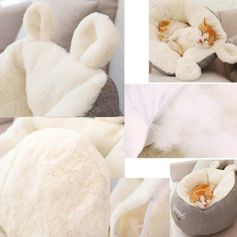 Gemütliches Katzenbett mit Hasenohren – Waschbar & rutschfest