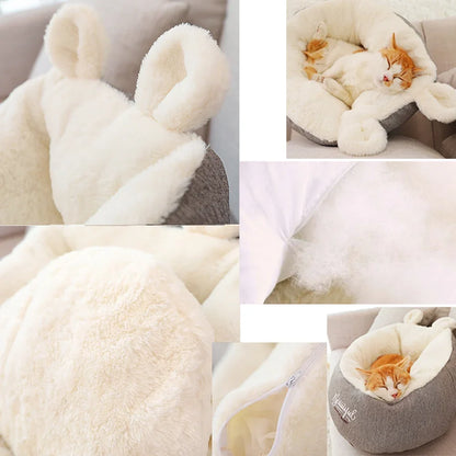 Gemütliches Katzenbett mit Hasenohren – Waschbar & rutschfest