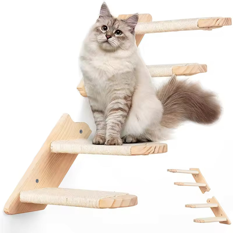 Wandmontierte Katzenklettertreppe – Platzsparende Holzstufen mit Sisal