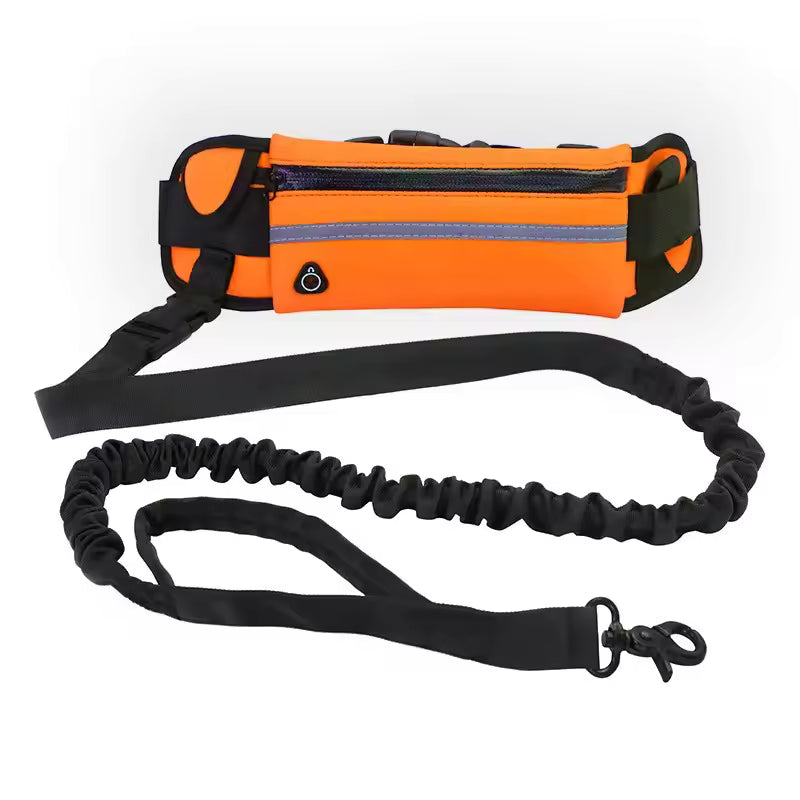 Freihand Hundeleine mit Bauchtasche & Bungee-Leine Orange