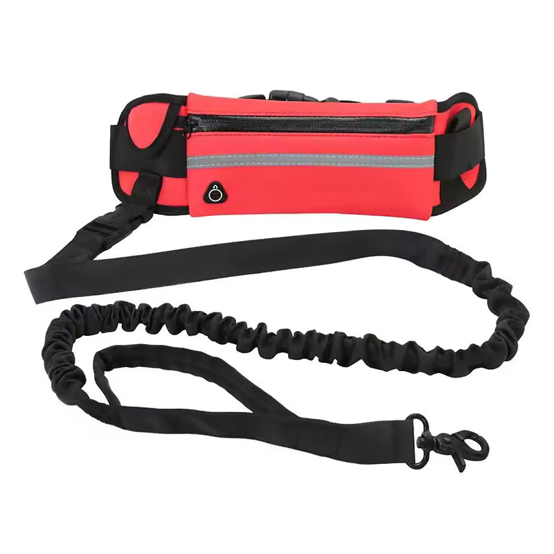 Freihand Hundeleine mit Bauchtasche & Bungee-Leine Rosa