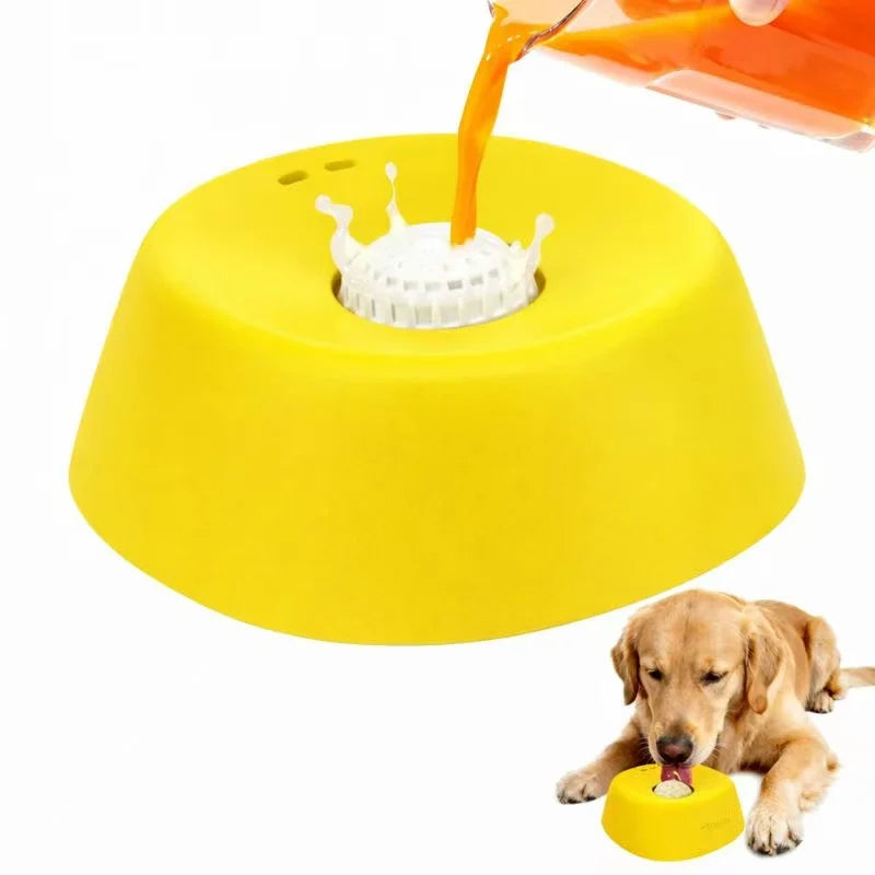 Schlecknapf für Hunde & Katzen mit Drehball Gelb