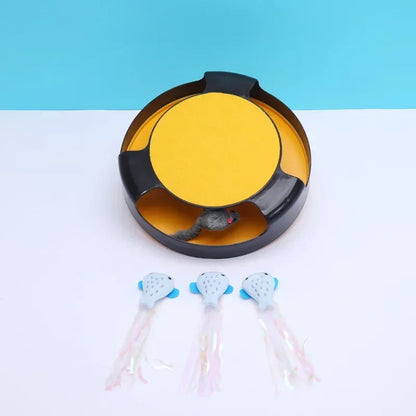 Interaktives Katzenspielzeug mit Drehmaus & Kratzfläche