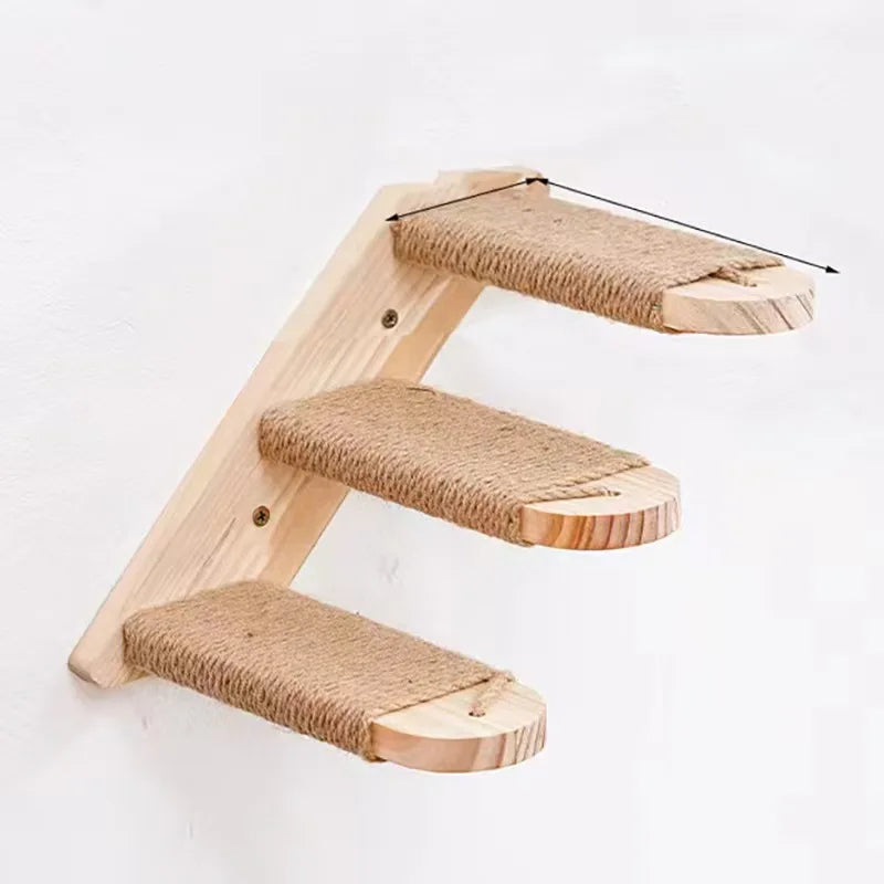 Wandmontierte Katzenklettertreppe – Platzsparende Holzstufen mit Sisal