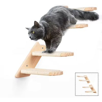 Wandmontierte Katzenklettertreppe – Platzsparende Holzstufen mit Sisal