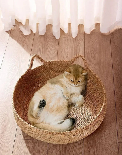 Handgewebtes Katzenbett aus Rattan – Natürlich, gemütlich & waschbar