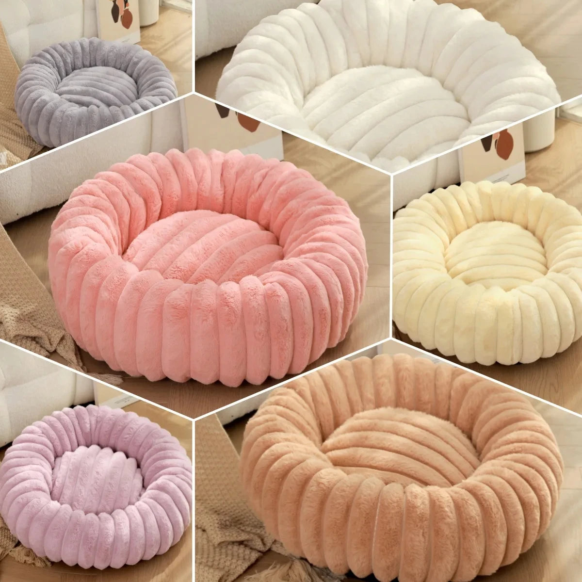 Rundes Donut Hundebett aus Plüsch mit rutschfestem Boden