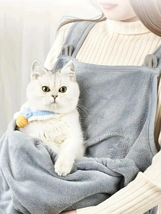 Flauschige Katzen-Trageschürze mit Tasche – Warm, sicher & gemütlich für Zuhause & Reisen
