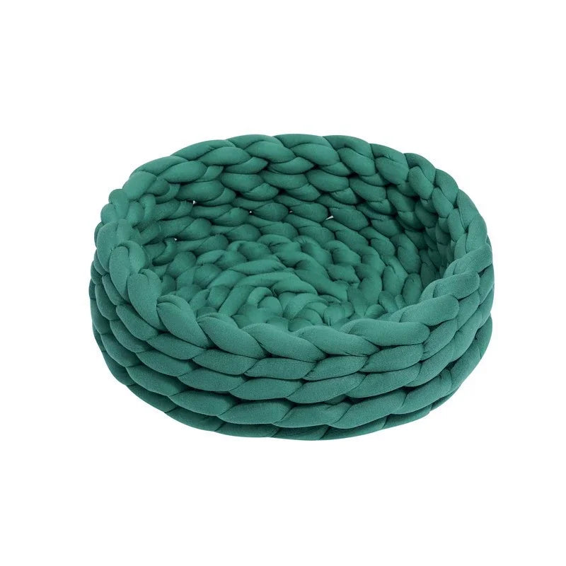 Ultra-Weiches Handgewebtes Haustierbett – Rund, Waschbar & Ganzjährig 🐾