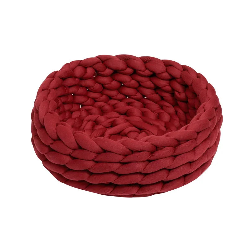 Ultra-Weiches Handgewebtes Haustierbett – Rund, Waschbar & Ganzjährig 🐾