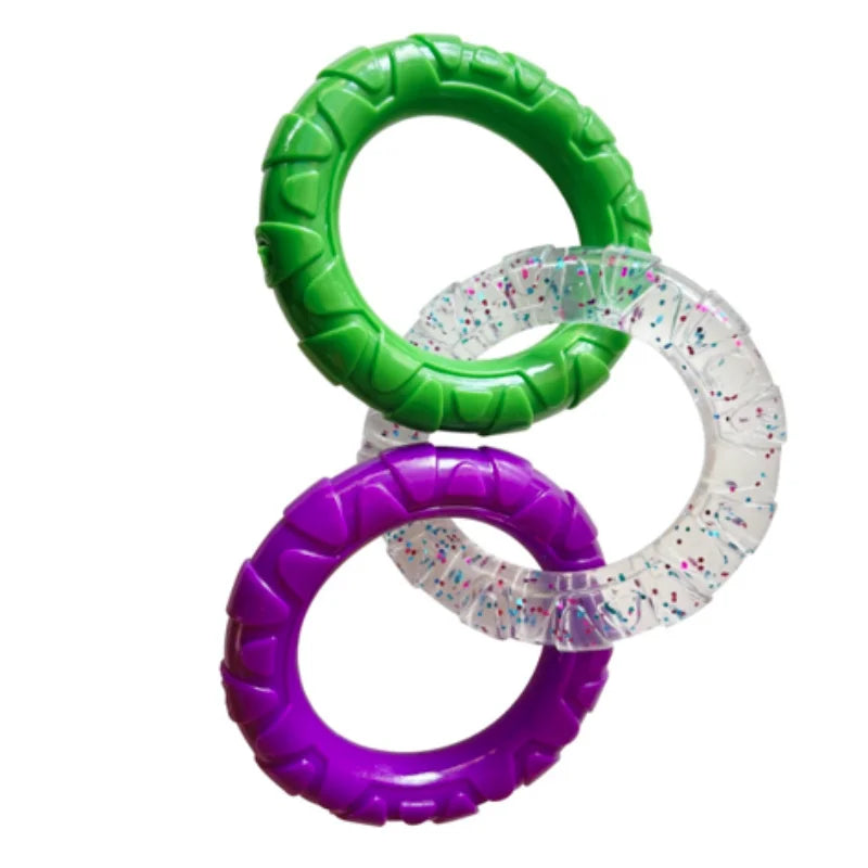 3 Ring Kauspielzeug für Hunde robust und zahnschonend Grün-Lila