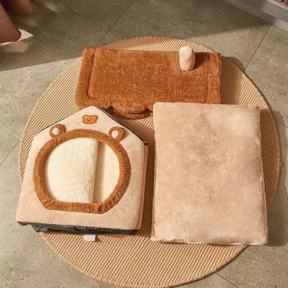 Plüsch Haustierhaus mit Anti-Rutsch & Dach – gemütliche Höhle für zu Hause