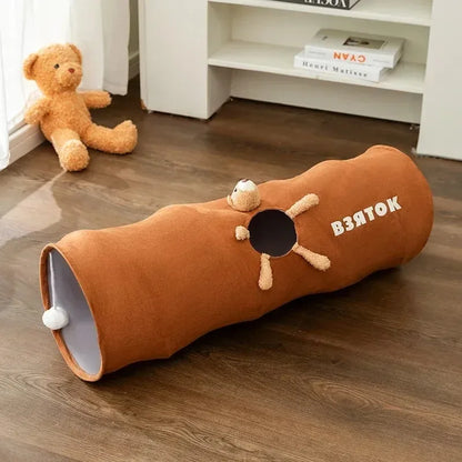 Faltbarer Katzentunnel für Wohnungskatzen zum Spielen und Verstecken Braun L: Durchmesser 25 cm Länge 120 cm