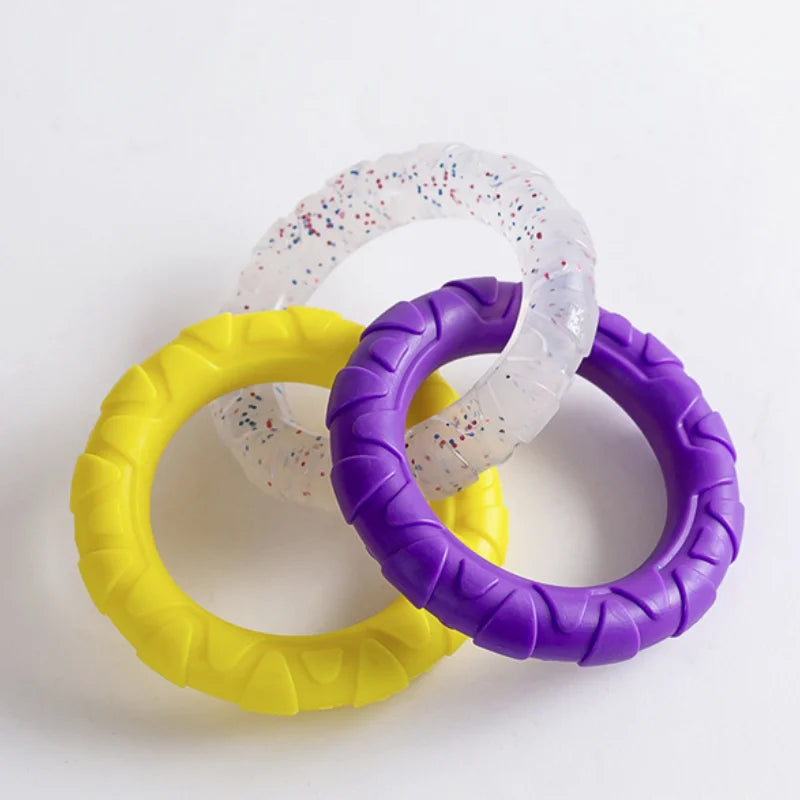 3 Ring Kauspielzeug für Hunde robust und zahnschonend Gelb-Lila