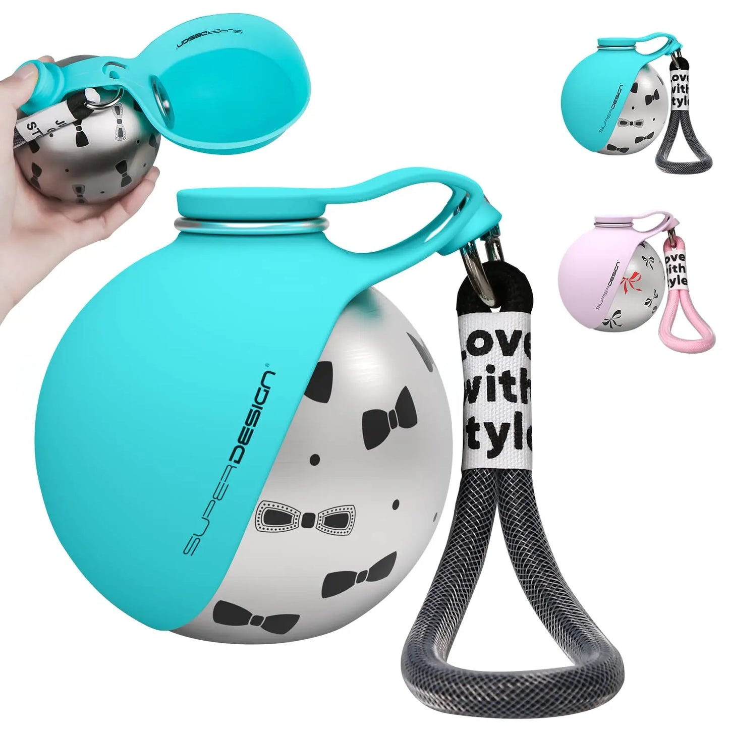 2-in-1 Reise Trinkflasche für Hunde Blau mit Muster