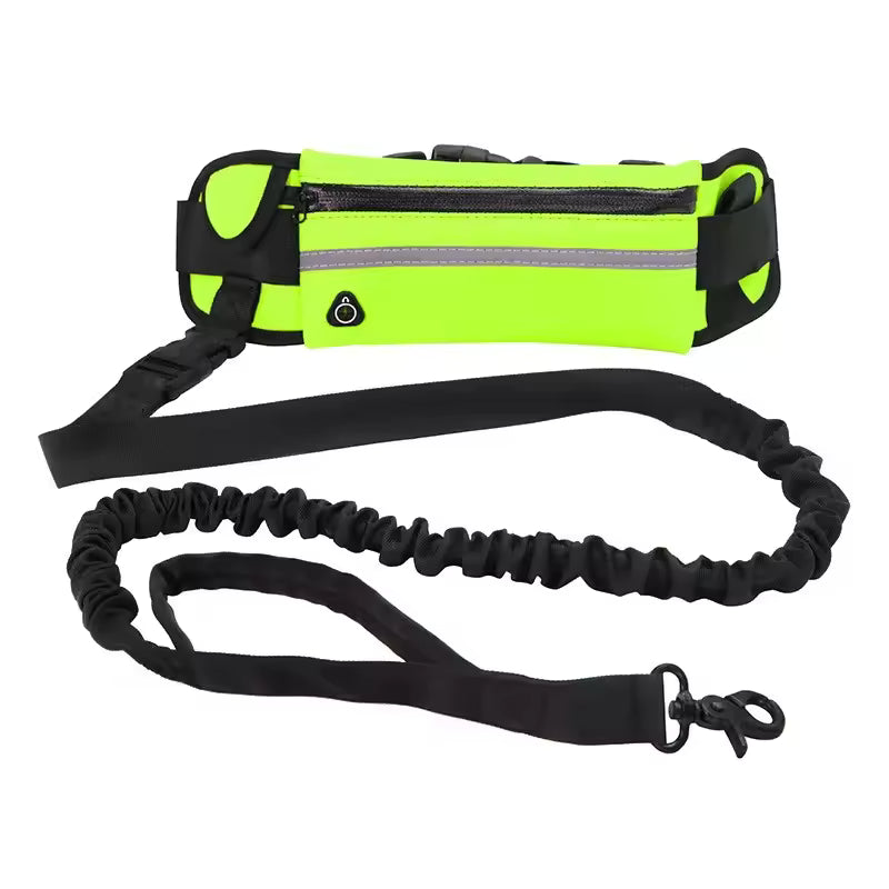 Freihand Hundeleine mit Bauchtasche & Bungee-Leine Grün