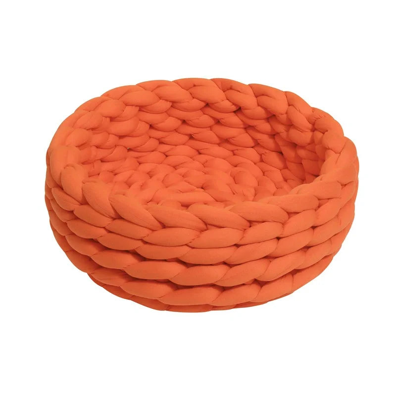 Ultra-Weiches Handgewebtes Haustierbett – Rund, Waschbar & Ganzjährig 🐾