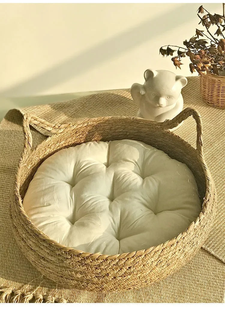 Handgewebtes Katzenbett aus Rattan – Natürlich, gemütlich & waschbar