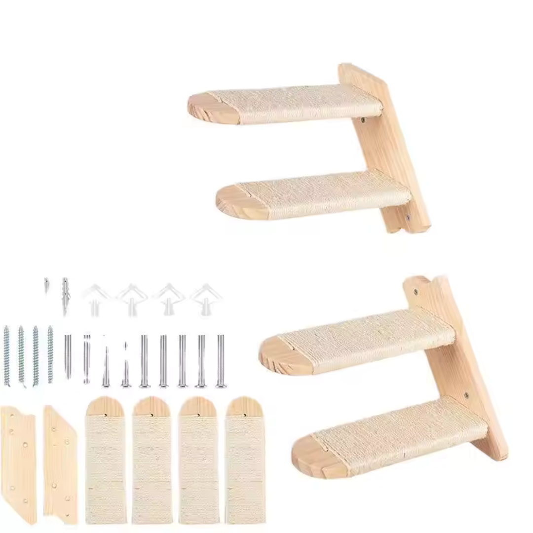 Wandmontierte Katzenklettertreppe – Platzsparende Holzstufen mit Sisal