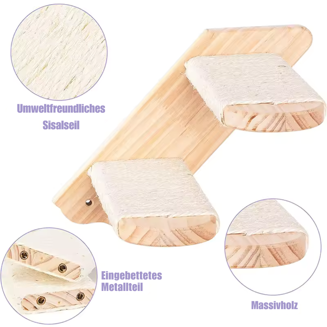 Wandmontierte Katzenklettertreppe – Platzsparende Holzstufen mit Sisal