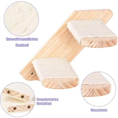 Wandmontierte Katzenklettertreppe – Platzsparende Holzstufen mit Sisal