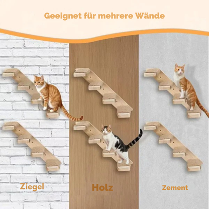 Wandmontierte Katzenklettertreppe – Platzsparende Holzstufen mit Sisal
