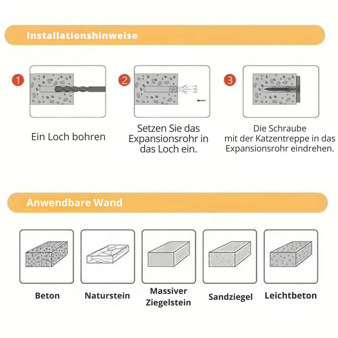 Wandmontierte Katzenklettertreppe – Platzsparende Holzstufen mit Sisal