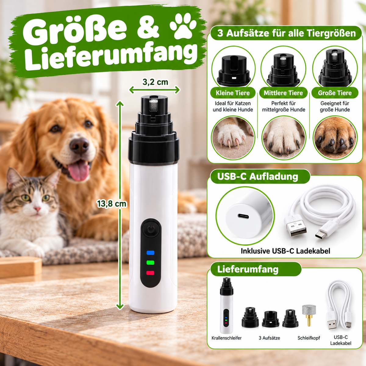 Leiser LED-Krallenschleifer mit USB