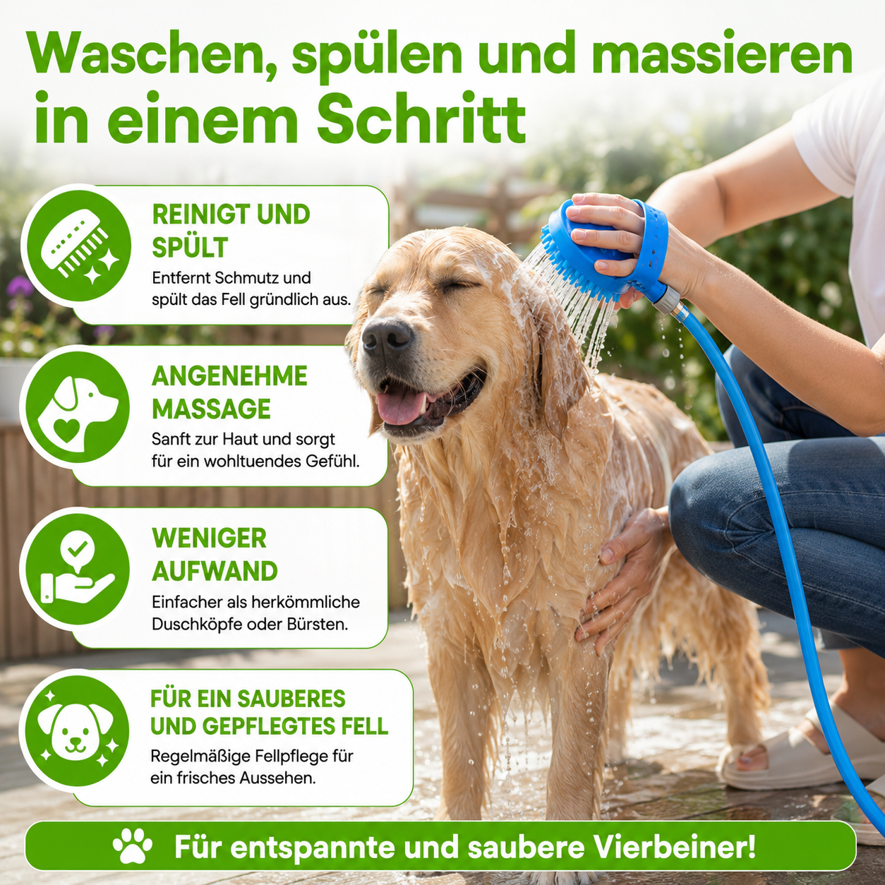 Hundedusche mit Massagebürste und Schlauch