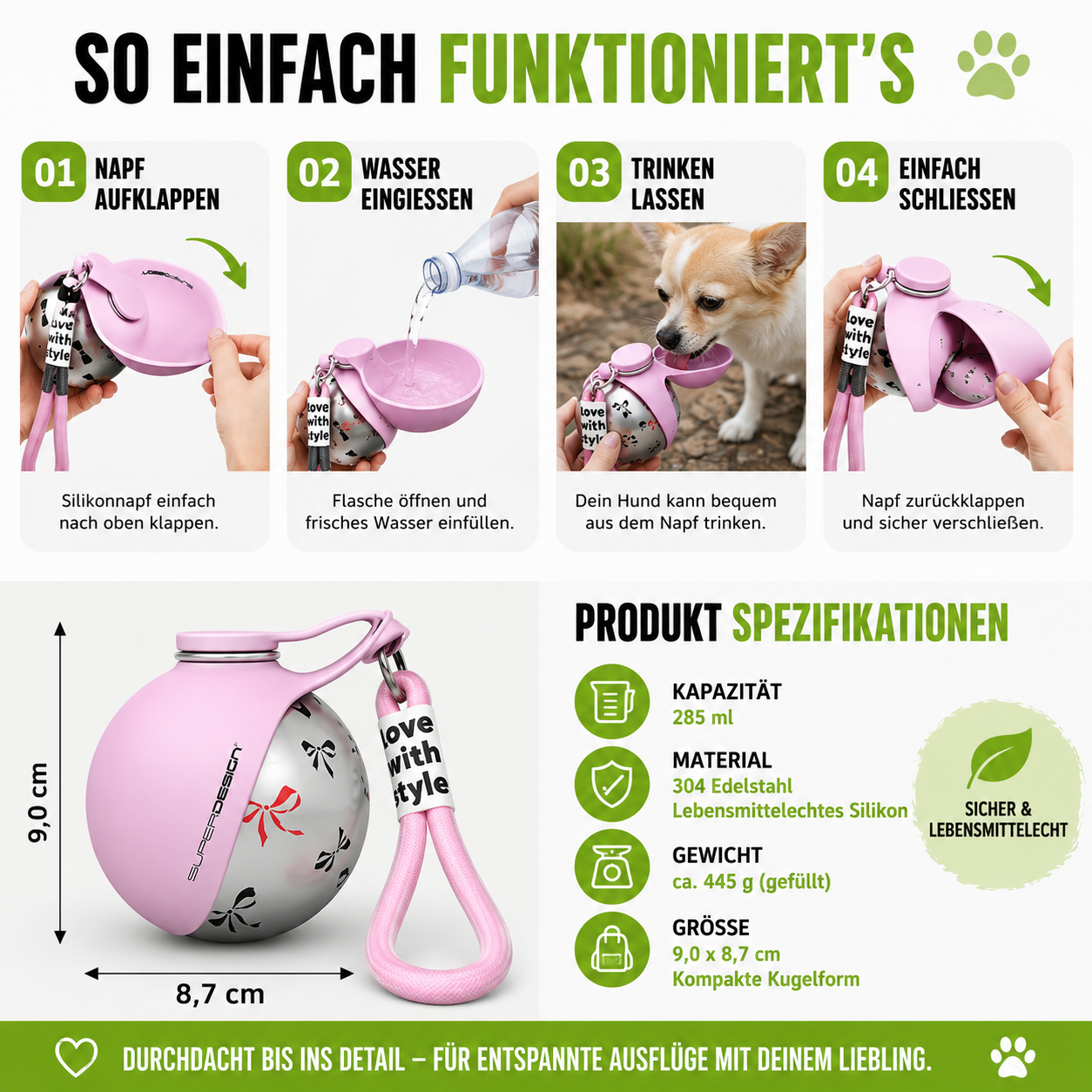 2-in-1 Reise Trinkflasche für Hunde