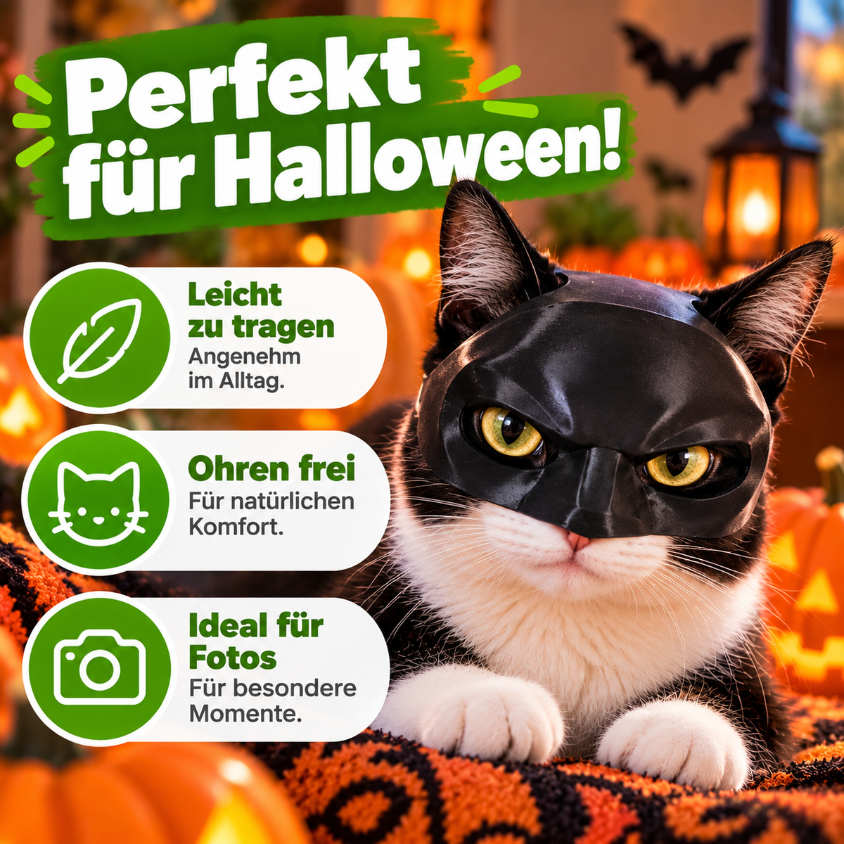 Fledermaus-Katzenmaske für Halloween