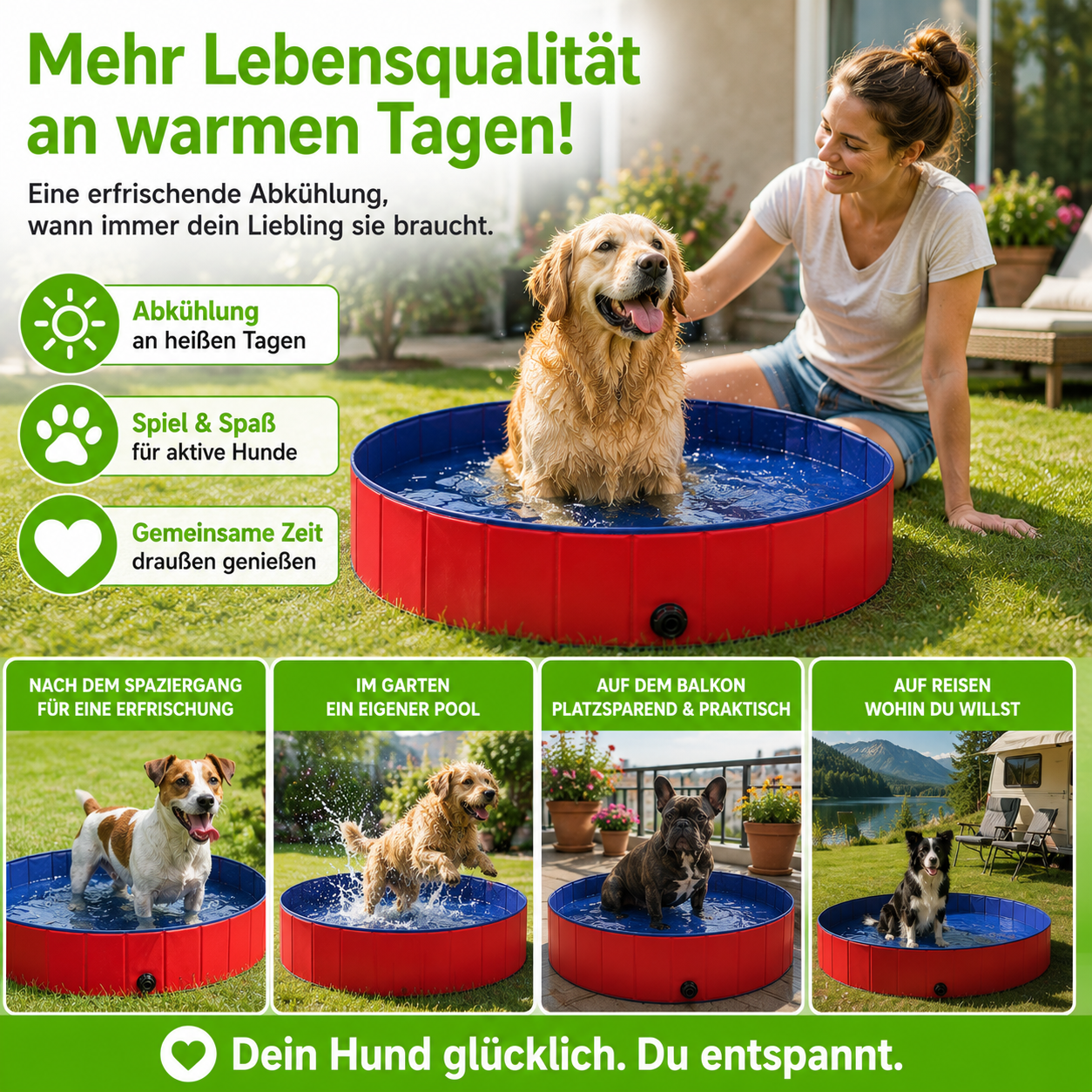 Faltbarer PVC Hundepool mit Abflussventil