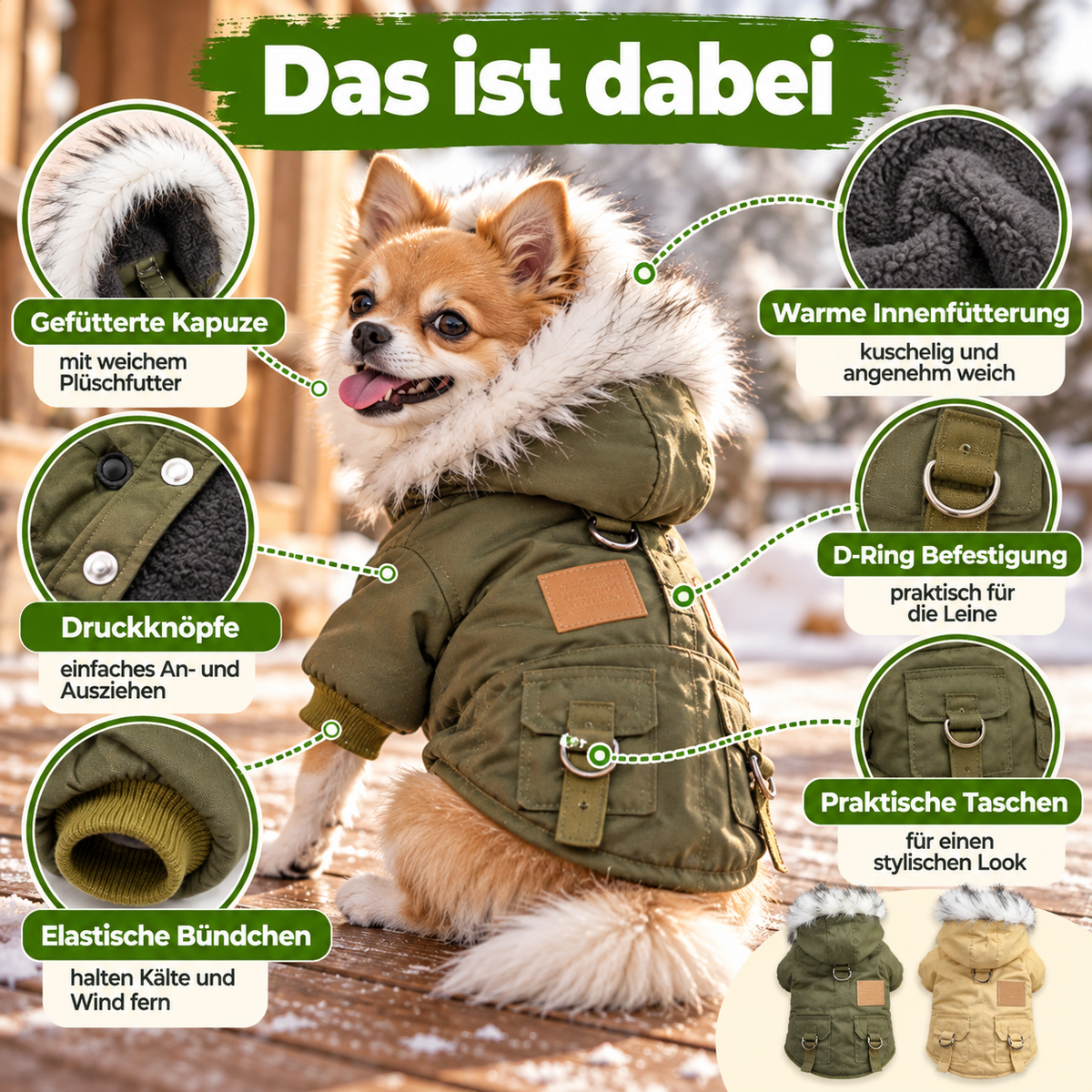 Hunde-Winterjacke mit Kapuze für kleine Hunde