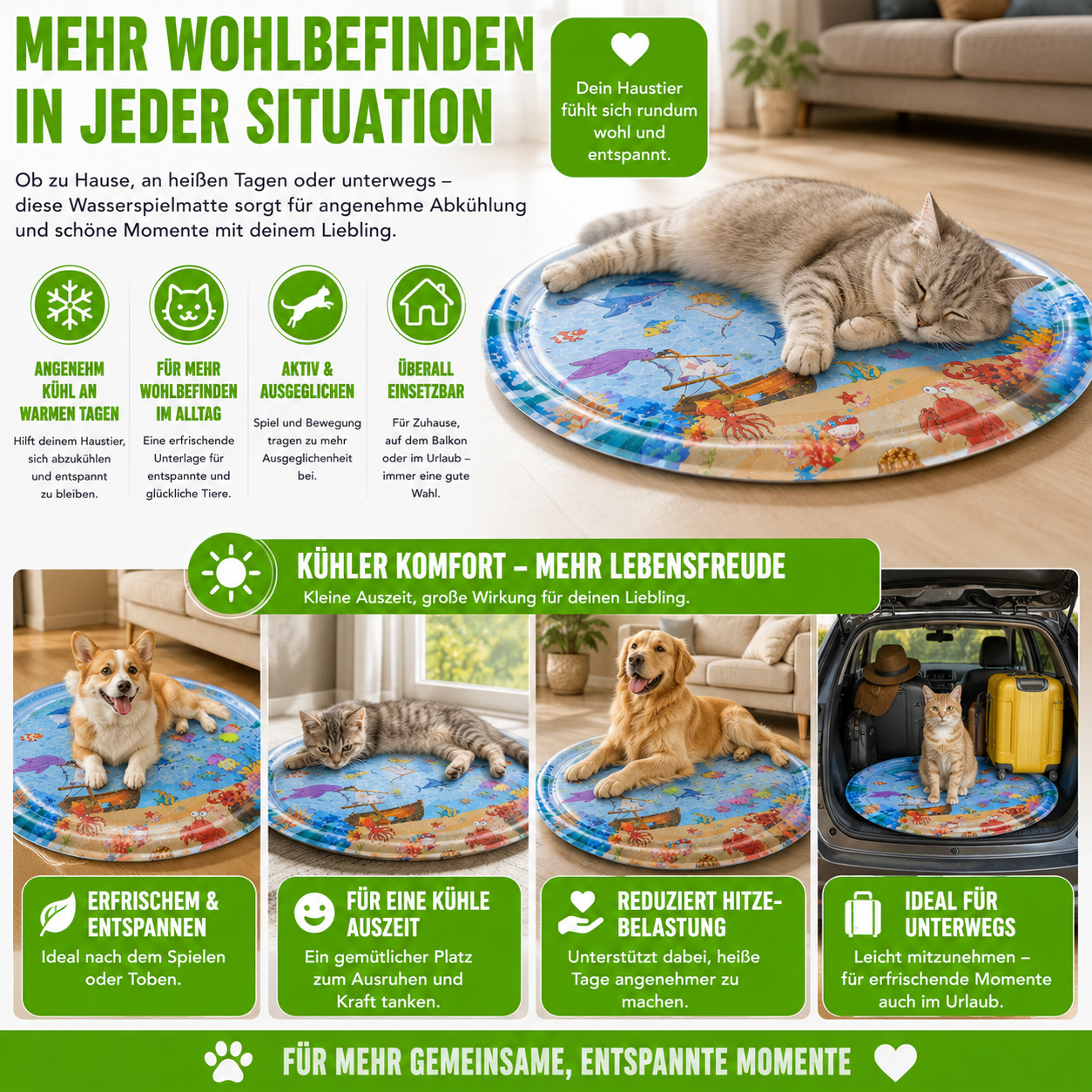Erfrischende Wassermatte für Haustiere